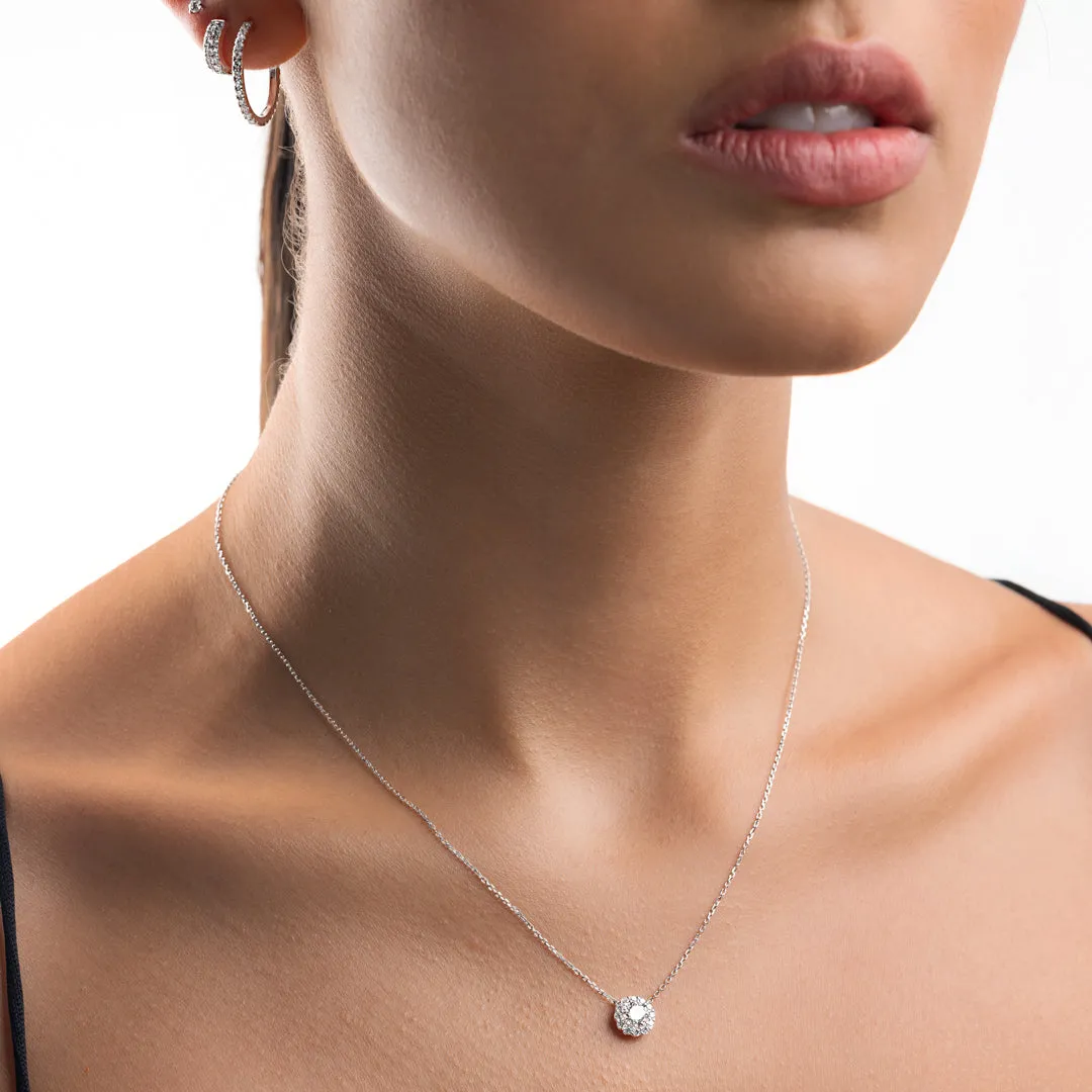 0.5ct Round Diamond Halo Pendant White Gold