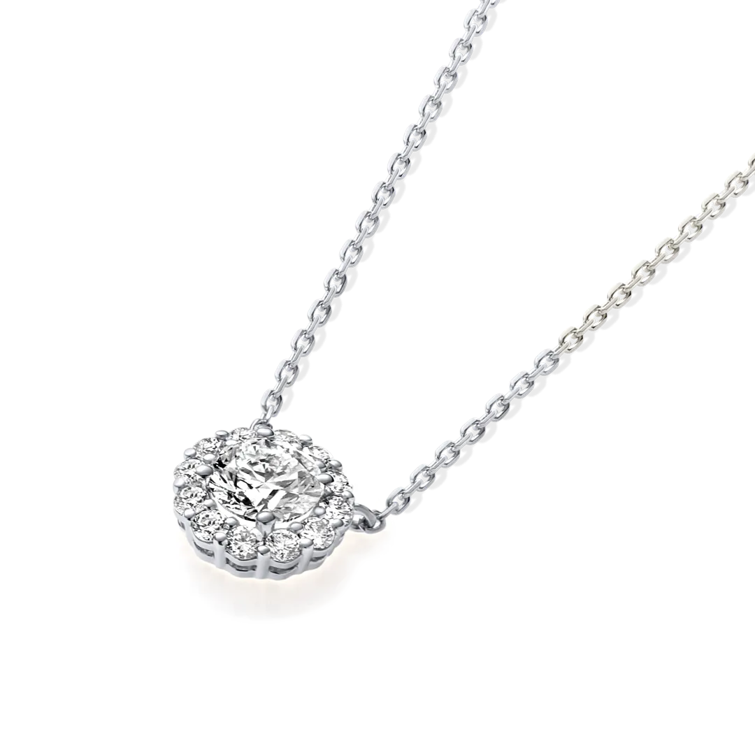 0.5ct Round Diamond Halo Pendant White Gold