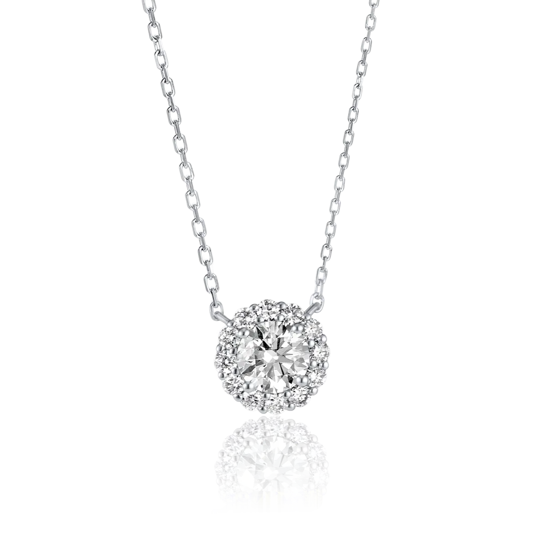0.5ct Round Diamond Halo Pendant White Gold