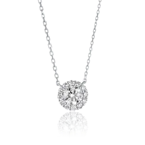 0.5ct Round Diamond Halo Pendant White Gold