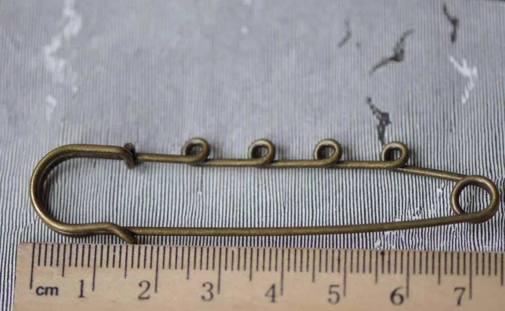 10 pcs Antique Bronze 4 Loops Kilt Safety Pins Brooch A2994