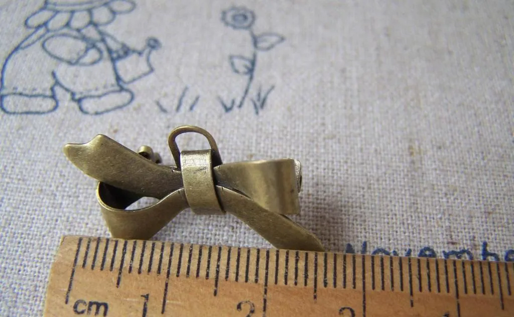 10 pcs Antique Bronze Bow Safety Pin Brooch 17x28mm A4525