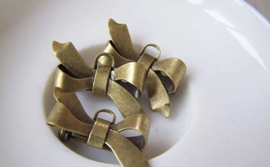 10 pcs Antique Bronze Bow Safety Pin Brooch 17x28mm A4525