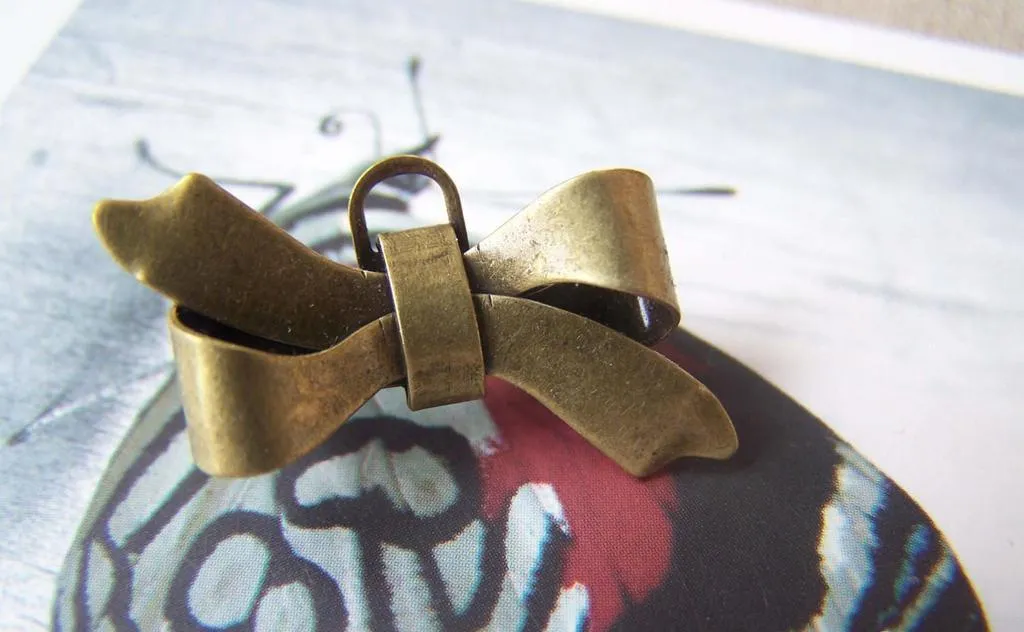 10 pcs Antique Bronze Bow Safety Pin Brooch 17x28mm A4525