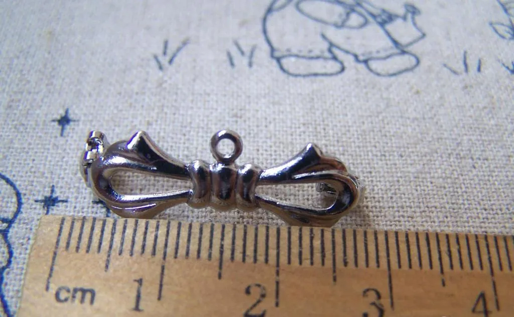 10 pcs Silver Gray Bow Tie Safety Pin Brooch 10x27mm A3084