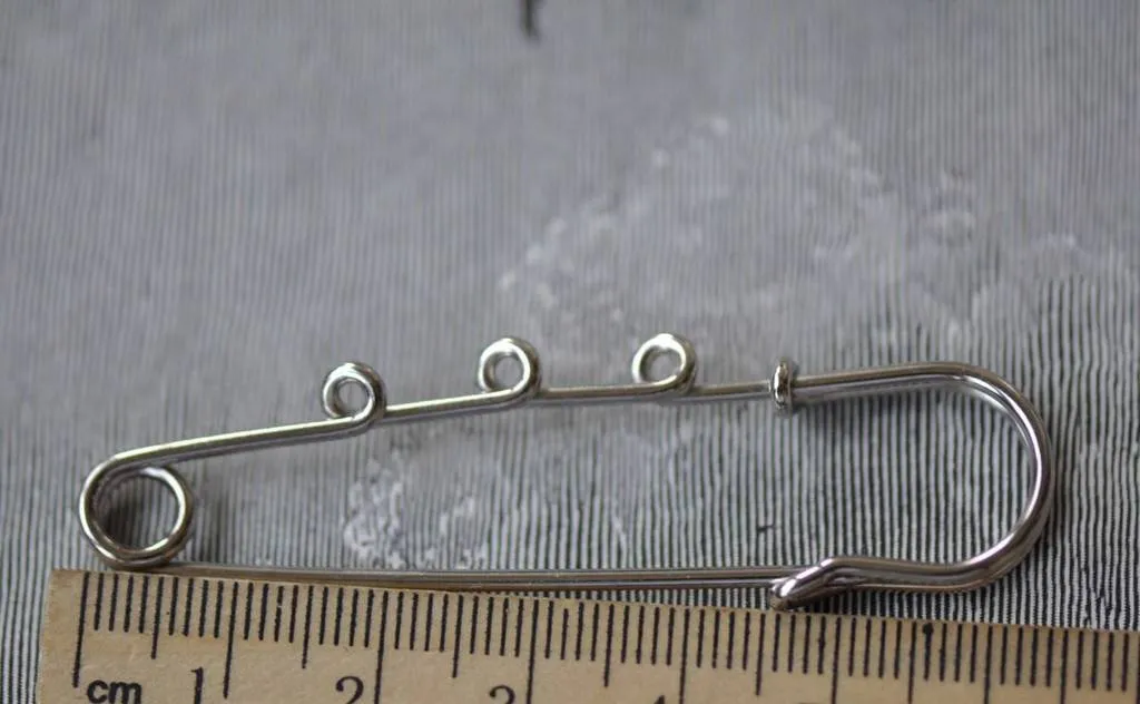 10 pcs Silvery Gray Kilt Shawl Pins 3 Loops Brooch 65mm A3382