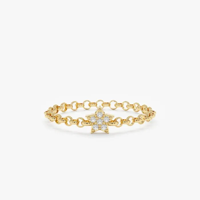 14k Diamond Star Chain Ring, Vega