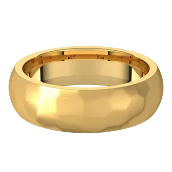 14k Gold 6mm Standard Comfort Fit Classic Wedding Band with Satin Rock or Satin Hammered Finish