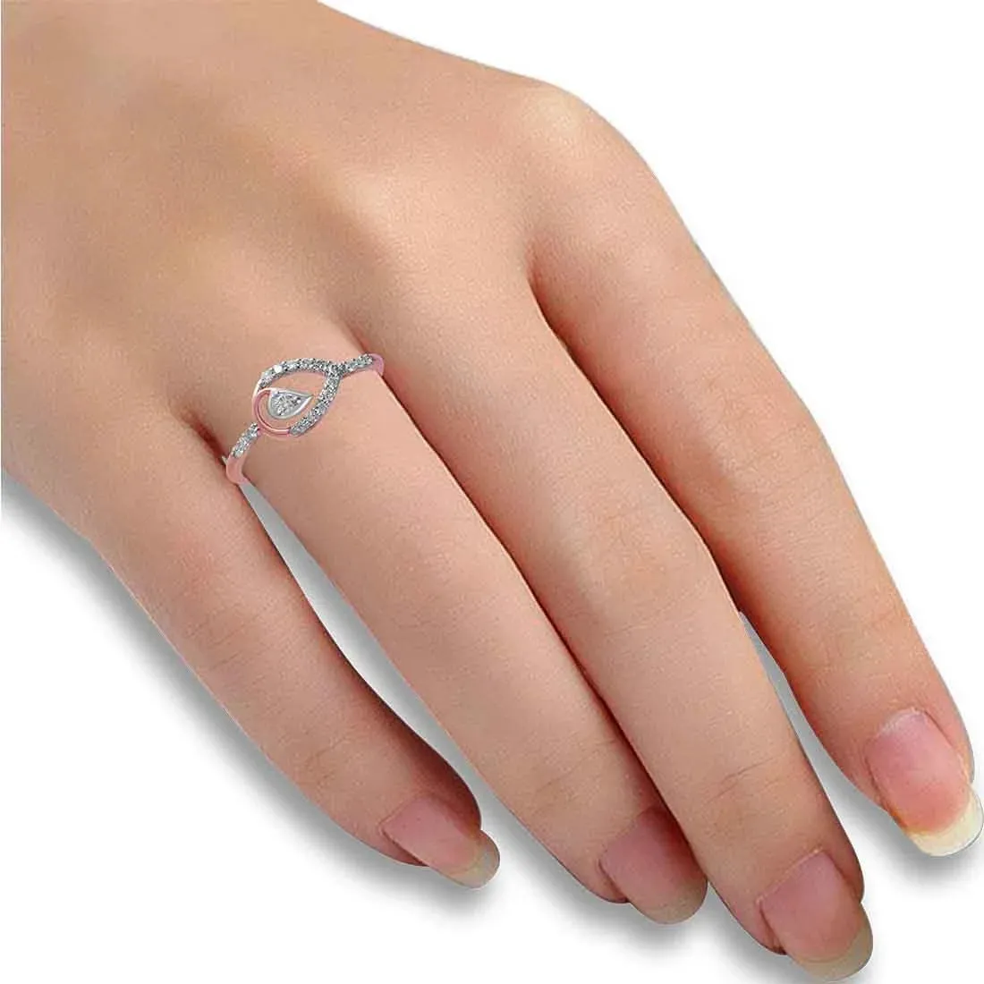 14K Teardrop-shaped Rose Gold Ring With A Diamond-studded Centre