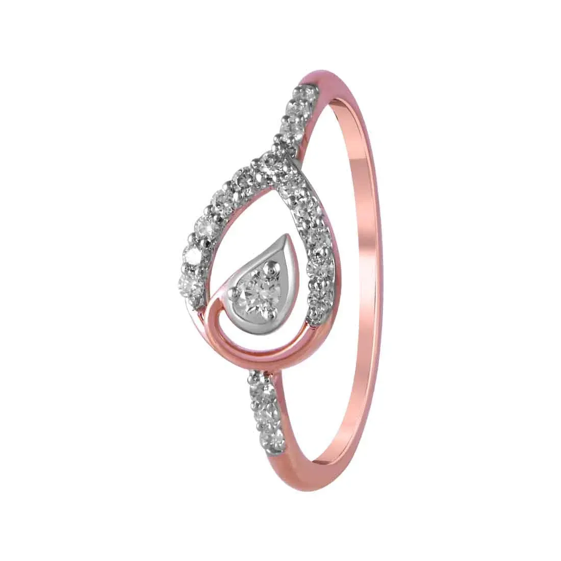 14K Teardrop-shaped Rose Gold Ring With A Diamond-studded Centre