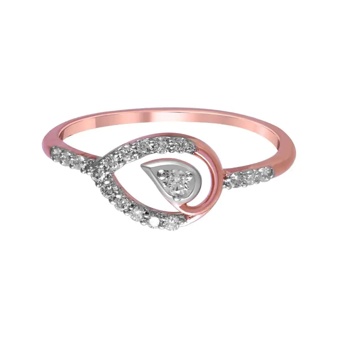 14K Teardrop-shaped Rose Gold Ring With A Diamond-studded Centre