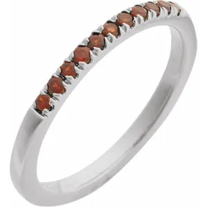 14K White Gold January Birthstone Round Garnets Band Ring