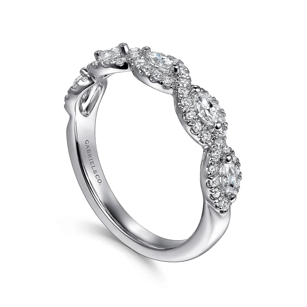 14K White Gold Prong Set Twist Diamond Ring
