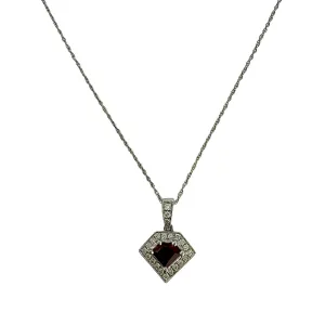 14K White Gold  Ruby and Diamond Pendant Necklace