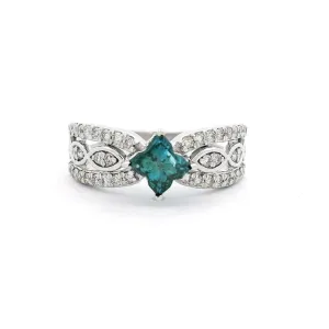 14K White Gold 'Salt & Pepper' Flower Blue Diamond Ring