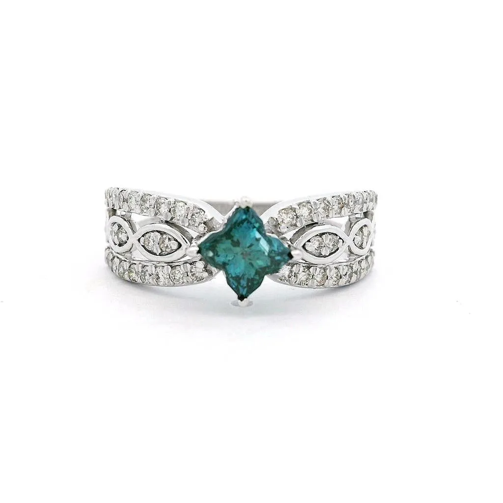 14K White Gold 'Salt & Pepper' Flower Blue Diamond Ring