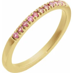 14K Yellow Gold October Birthstone Round Pink Tourmalines Band Ring