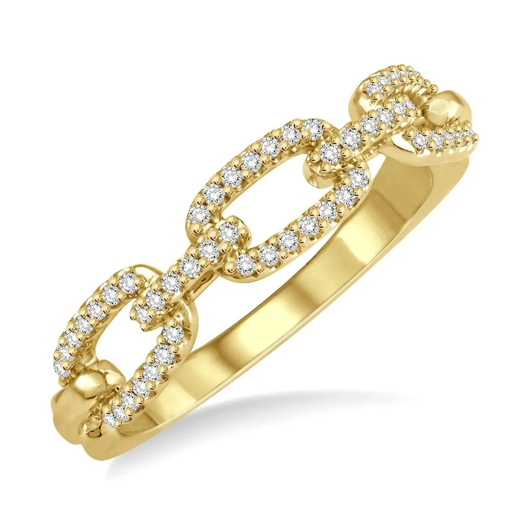 14K Yellow Gold Paperclip Diamond Fashion Ring