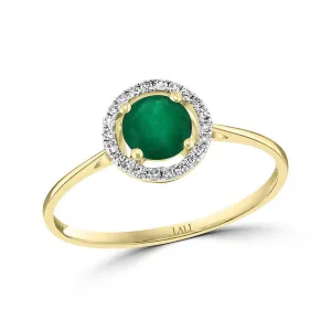 14K Yellow Gold Round Emerald Halo Ring
