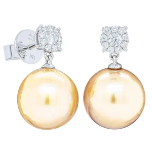 18ct White Gold Golden South Sea Pearl & Diamond Galaxy Earrings