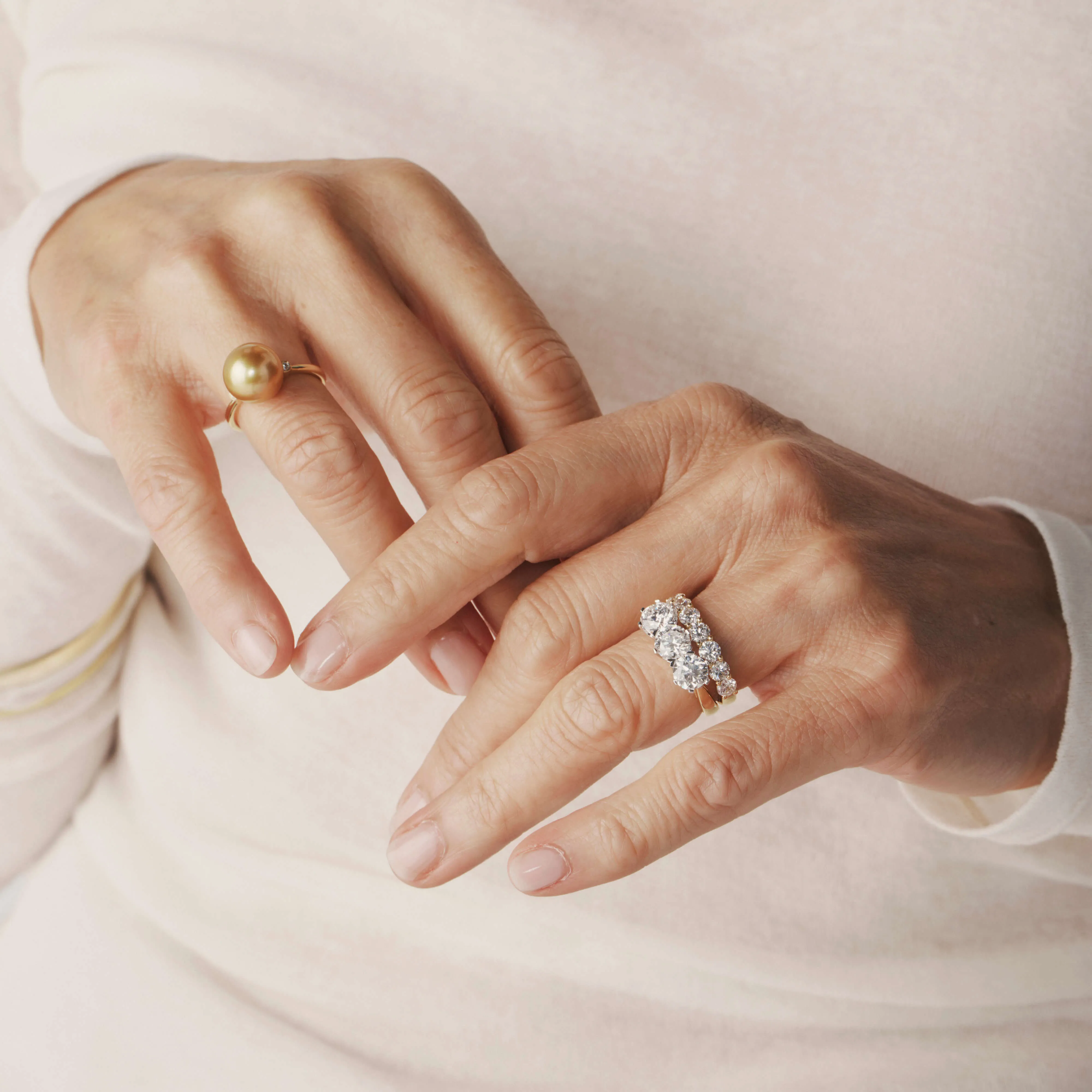 18ct Yellow Gold Golden South Sea Pearl & Diamond Ring