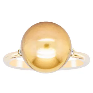 18ct Yellow Gold Golden South Sea Pearl & Diamond Ring