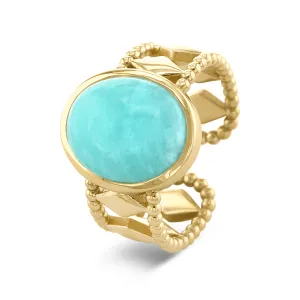 18k yellow gold ring assembled with Amazonite