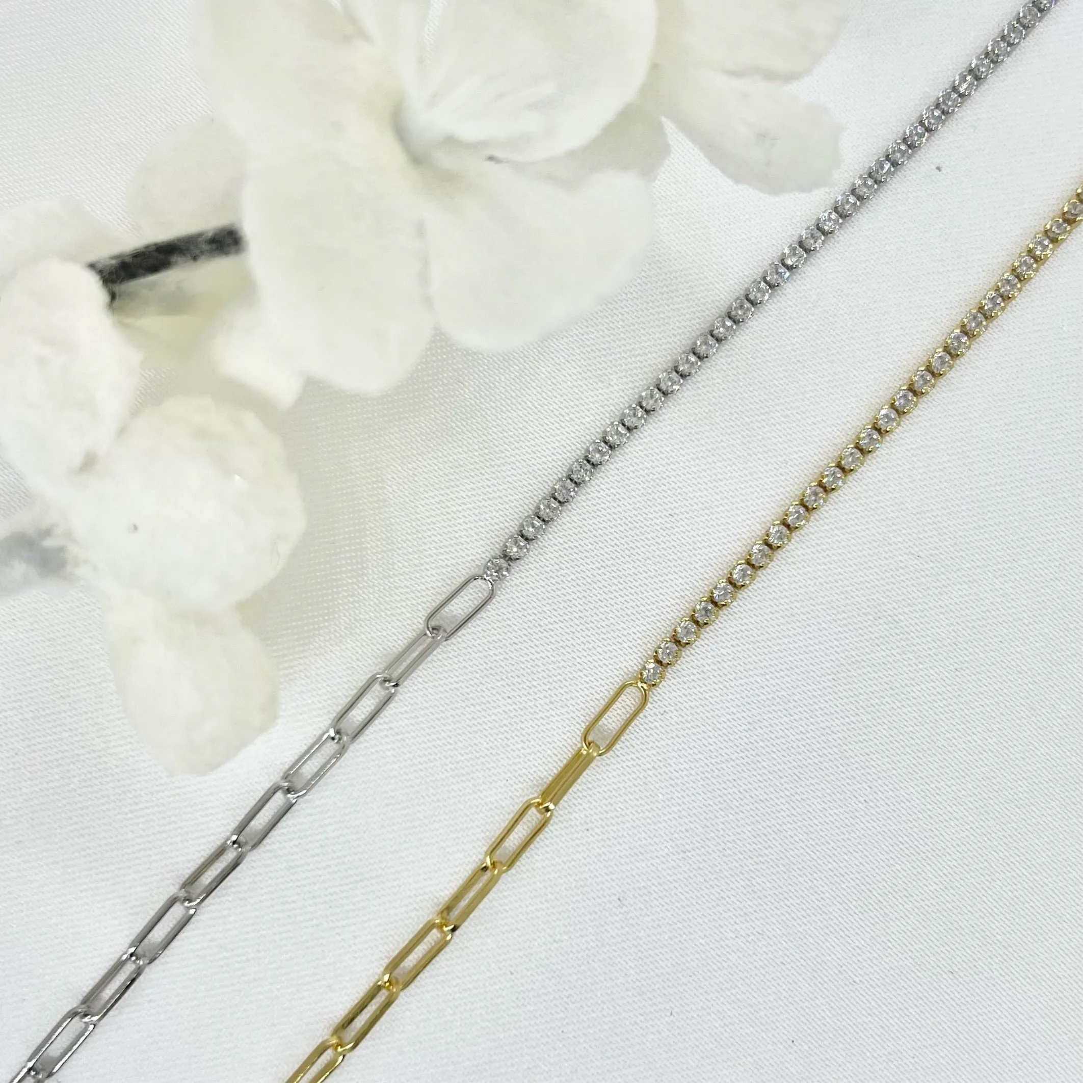 18k/925 Vermeil Half Paperclip Half Cubic Zirconia Necklace