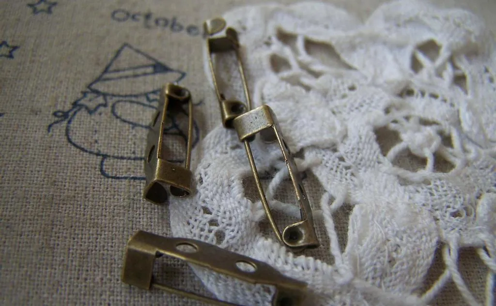 50 pcs of Antique Bronze Brooch Back Bar Pins 20mm A4239