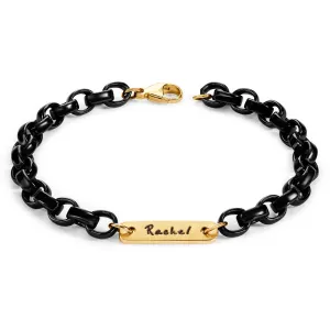 5.6mm Stainless Steel Black Chain Name Flat Bar Bracelet
