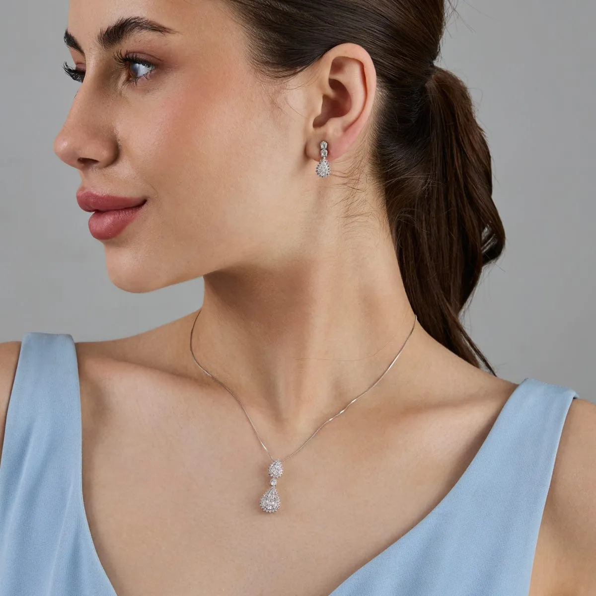 92.5 Silver Pendant with Chain and Earring Set 183046