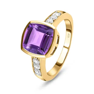 925 Silver ring gilded with 18k yellow gold assembled with Amethyst and Zirconium Oxide
