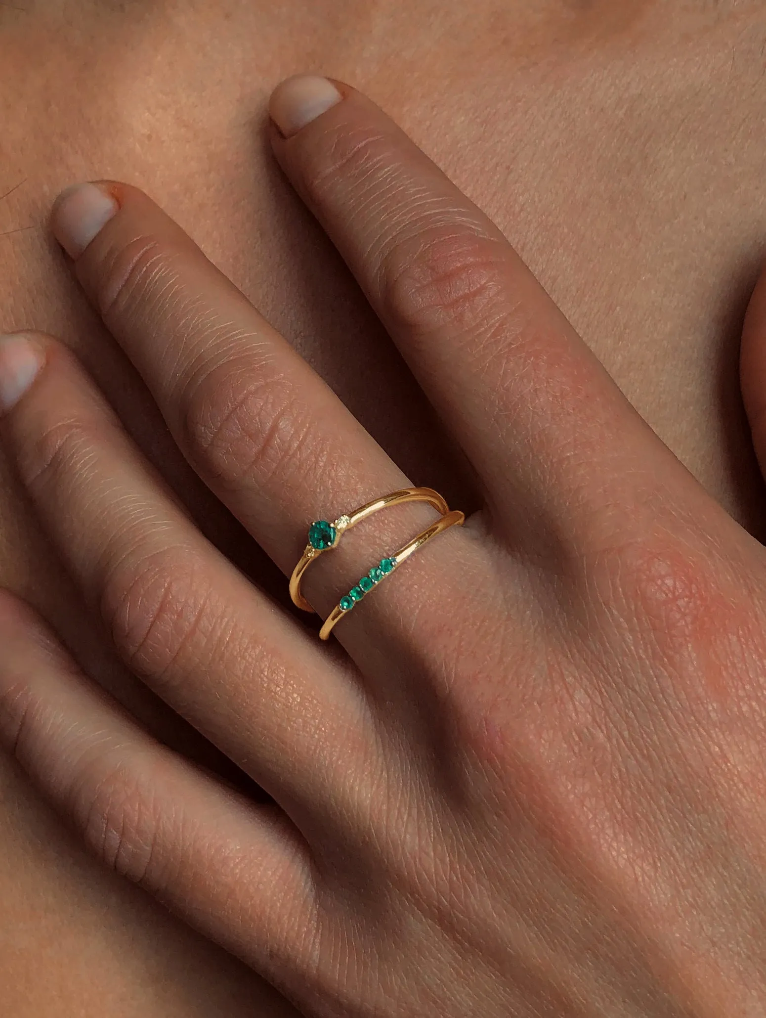 925 Silver Ring with 18k Yellow Gold Setting and Emerald
