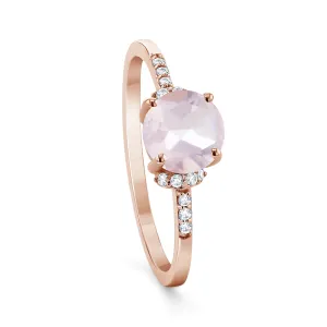 9k Rose Gold Ring Set with HSI Diamond and Rose Quartz