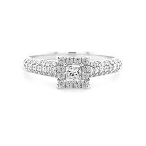9K White Gold Princess Cut Diamond Ring