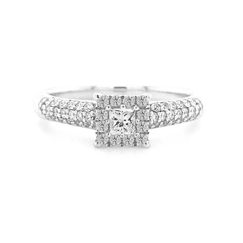 9K White Gold Princess Cut Diamond Ring