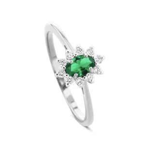 9k White Gold Ring Set with HSI Diamond and Emerald