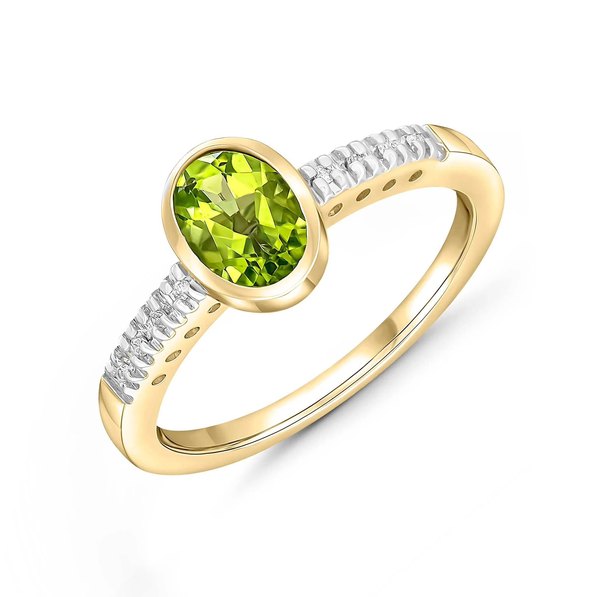 9K Yellow Gold Peridot & Diamond Ring