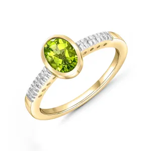 9K Yellow Gold Peridot & Diamond Ring
