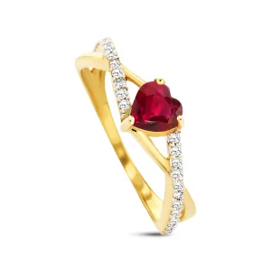 9k Yellow Gold Ring Set with HSI Diamond and Ruby