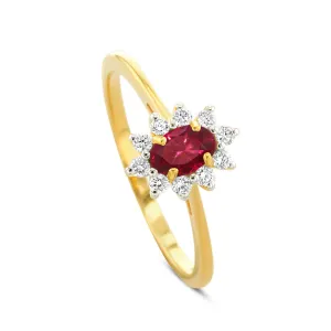 9k Yellow Gold Ring Set with HSI Diamond and Ruby