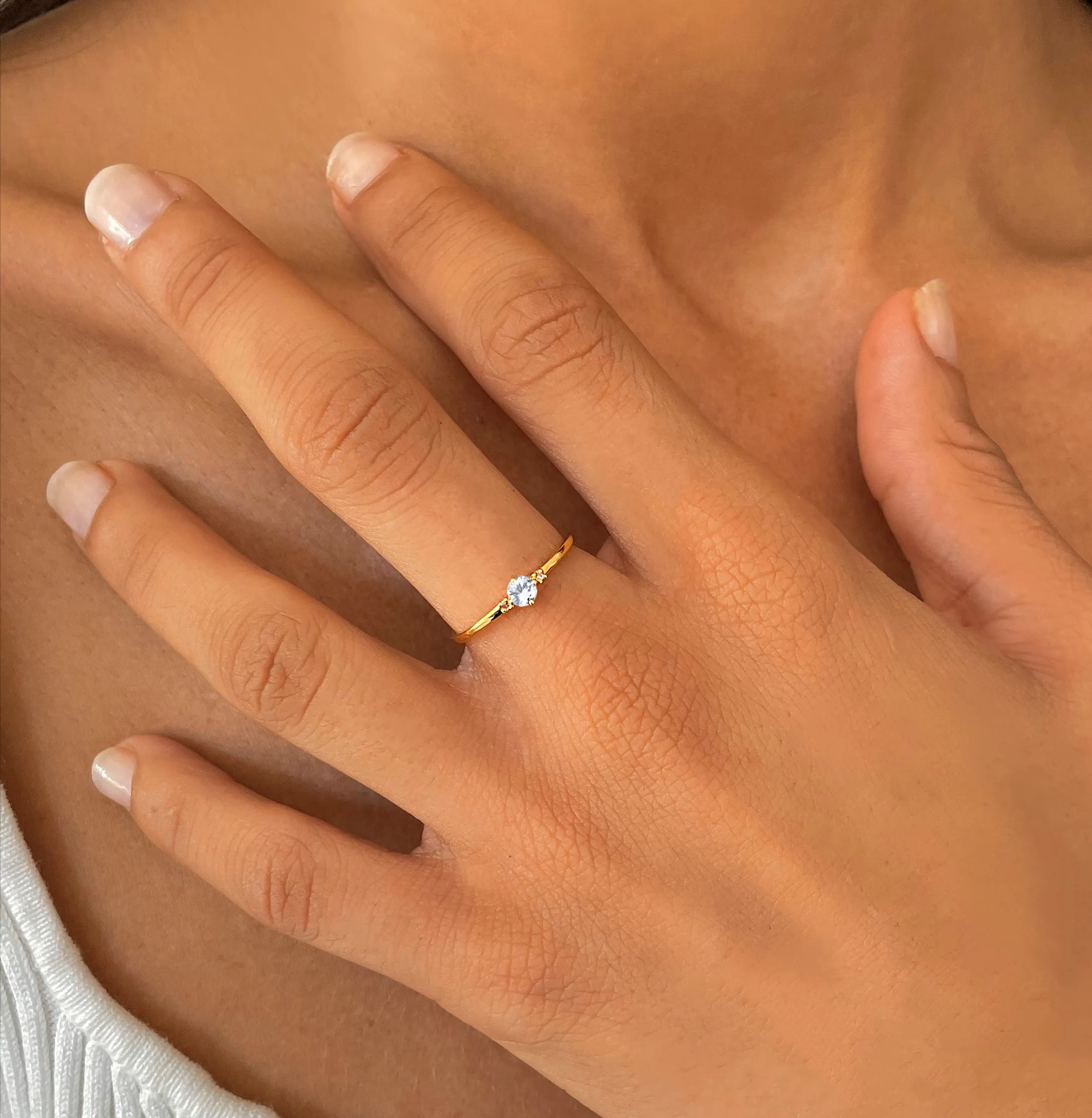 9k Yellow Gold Ring Set with HSI Diamond and White Topaz