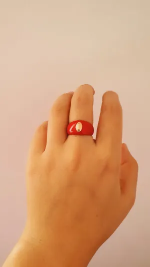 Adjustable Red Globe Ring in 925 Sterling Silver