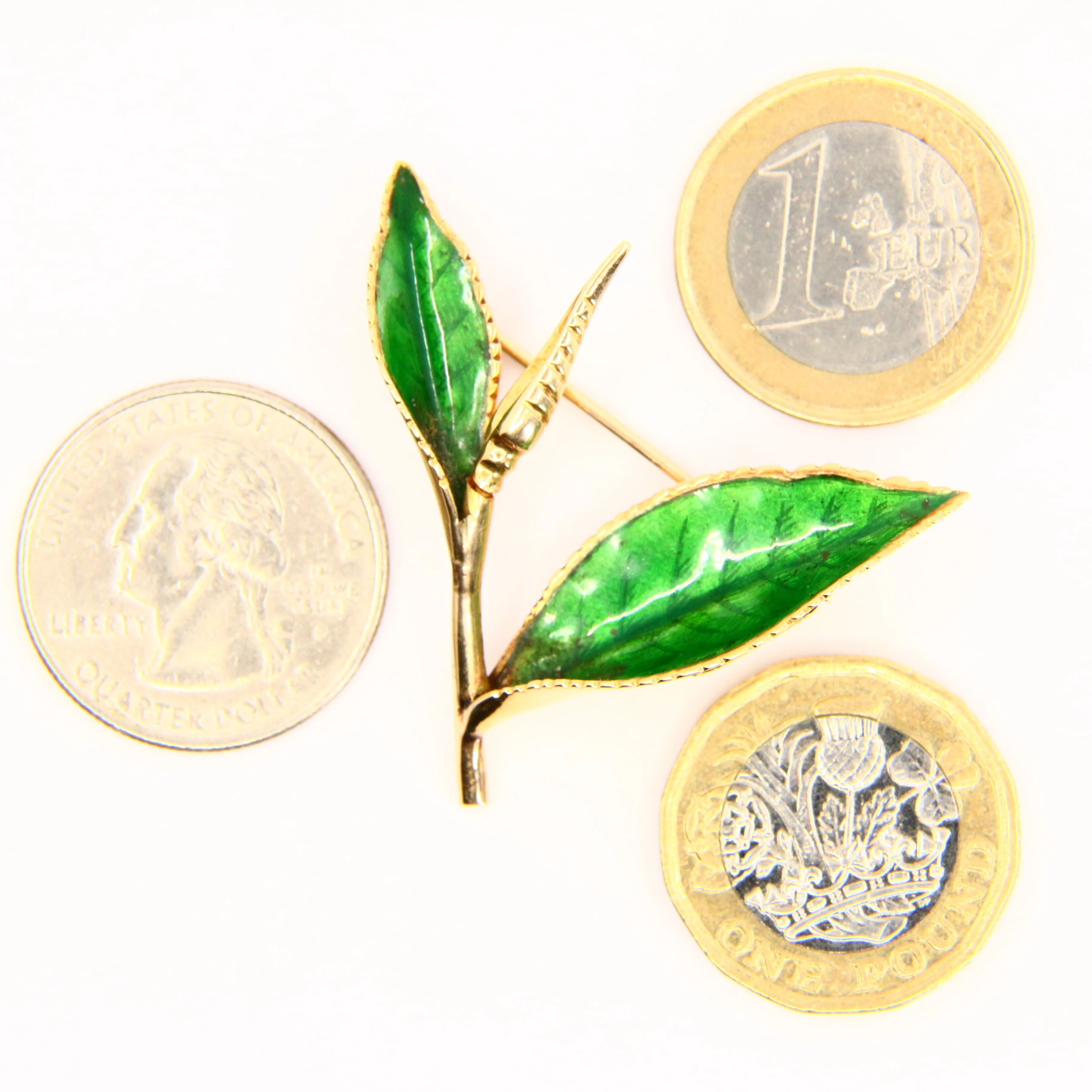 Antique 15ct Gold Enamelled Leaf Brooch Hallmarked Tree Branch Yellow Gold Boxed