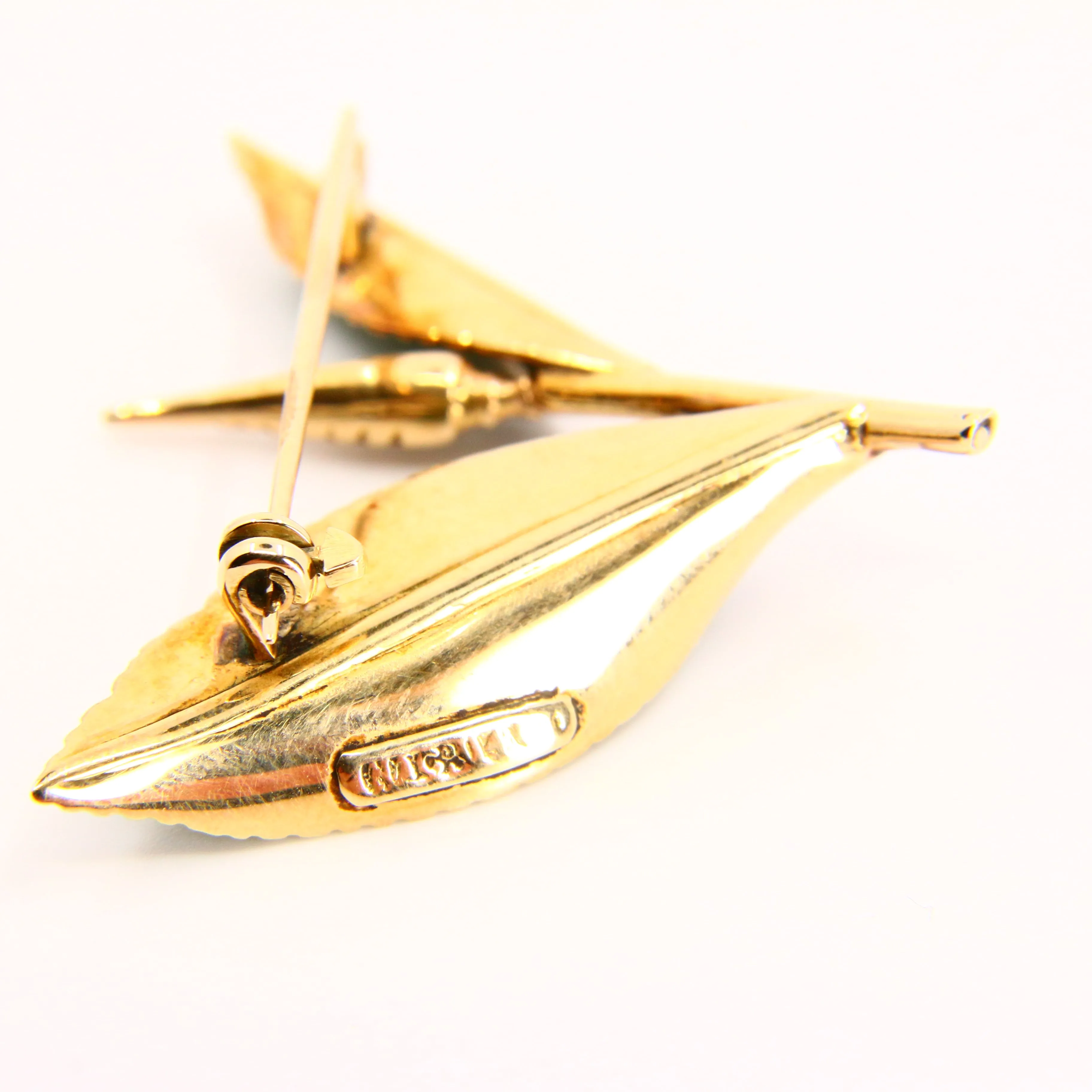 Antique 15ct Gold Enamelled Leaf Brooch Hallmarked Tree Branch Yellow Gold Boxed