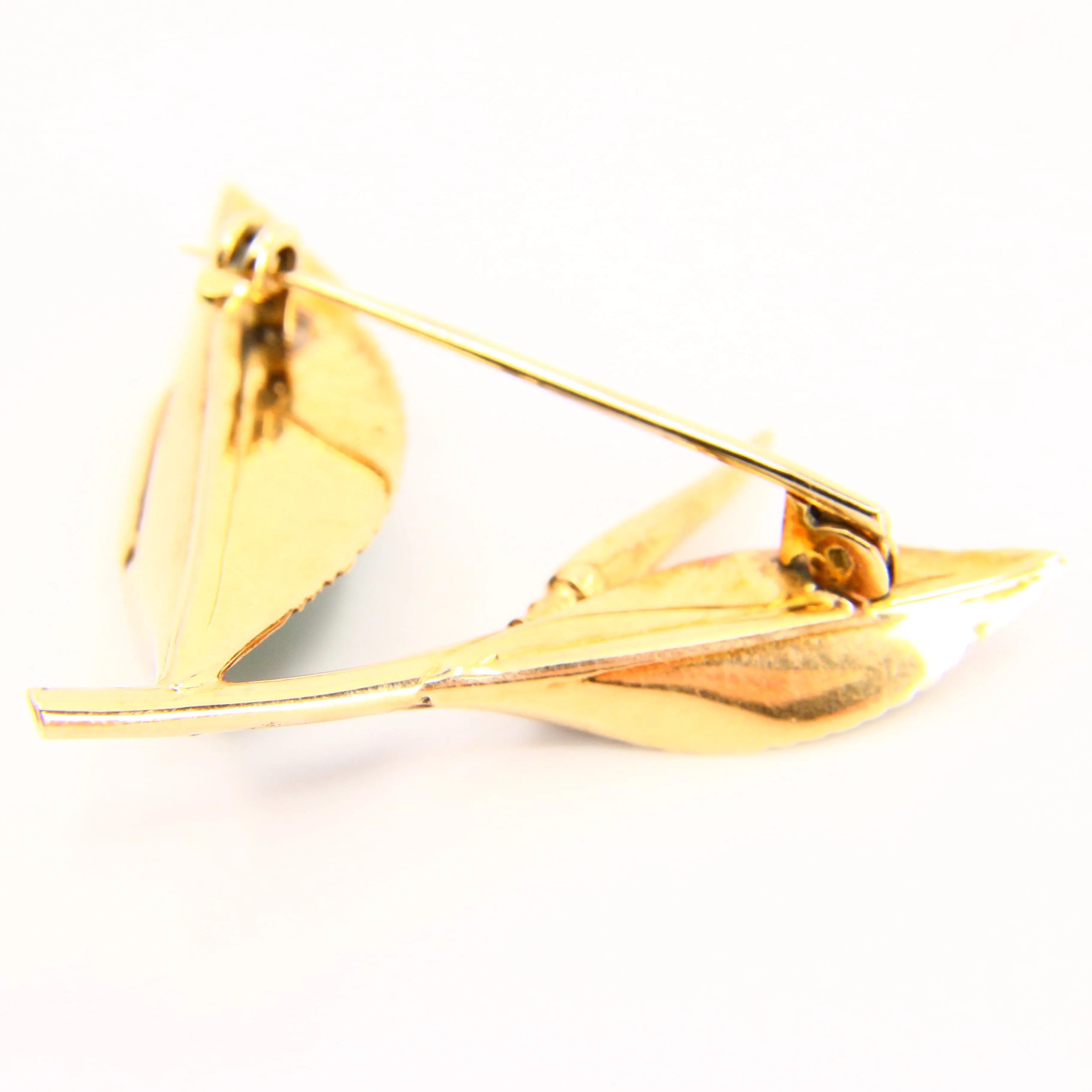 Antique 15ct Gold Enamelled Leaf Brooch Hallmarked Tree Branch Yellow Gold Boxed