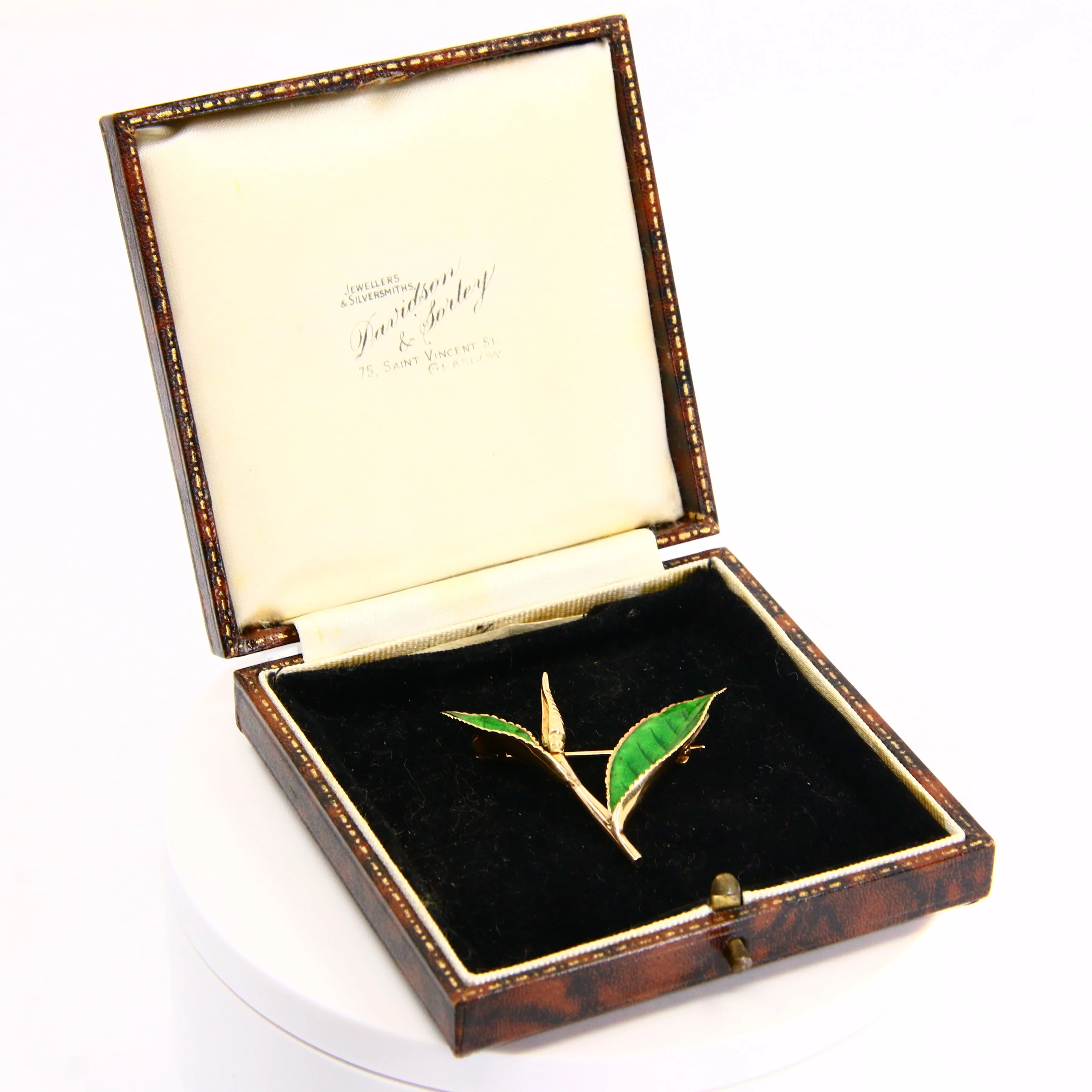 Antique 15ct Gold Enamelled Leaf Brooch Hallmarked Tree Branch Yellow Gold Boxed