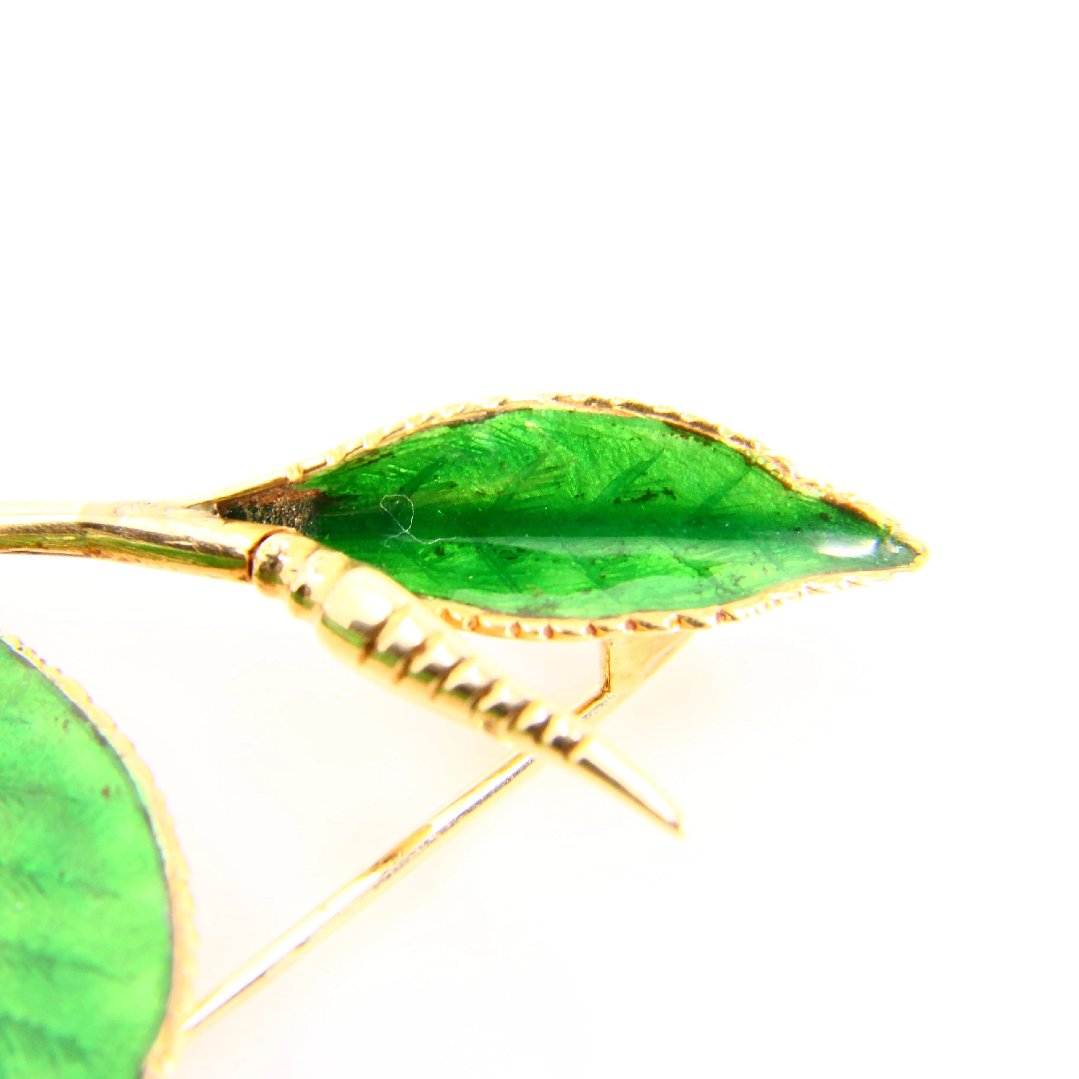 Antique 15ct Gold Enamelled Leaf Brooch Hallmarked Tree Branch Yellow Gold Boxed