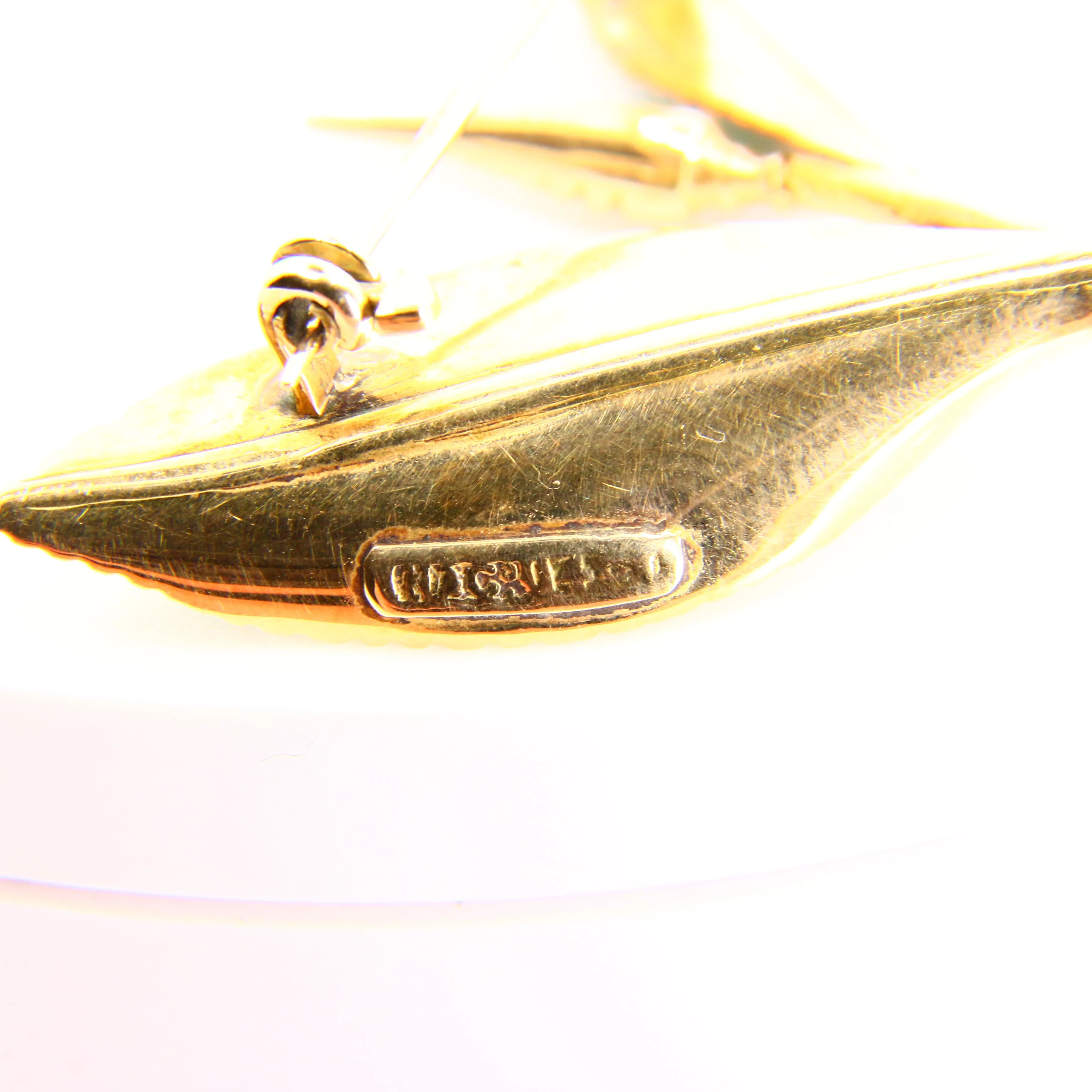 Antique 15ct Gold Enamelled Leaf Brooch Hallmarked Tree Branch Yellow Gold Boxed