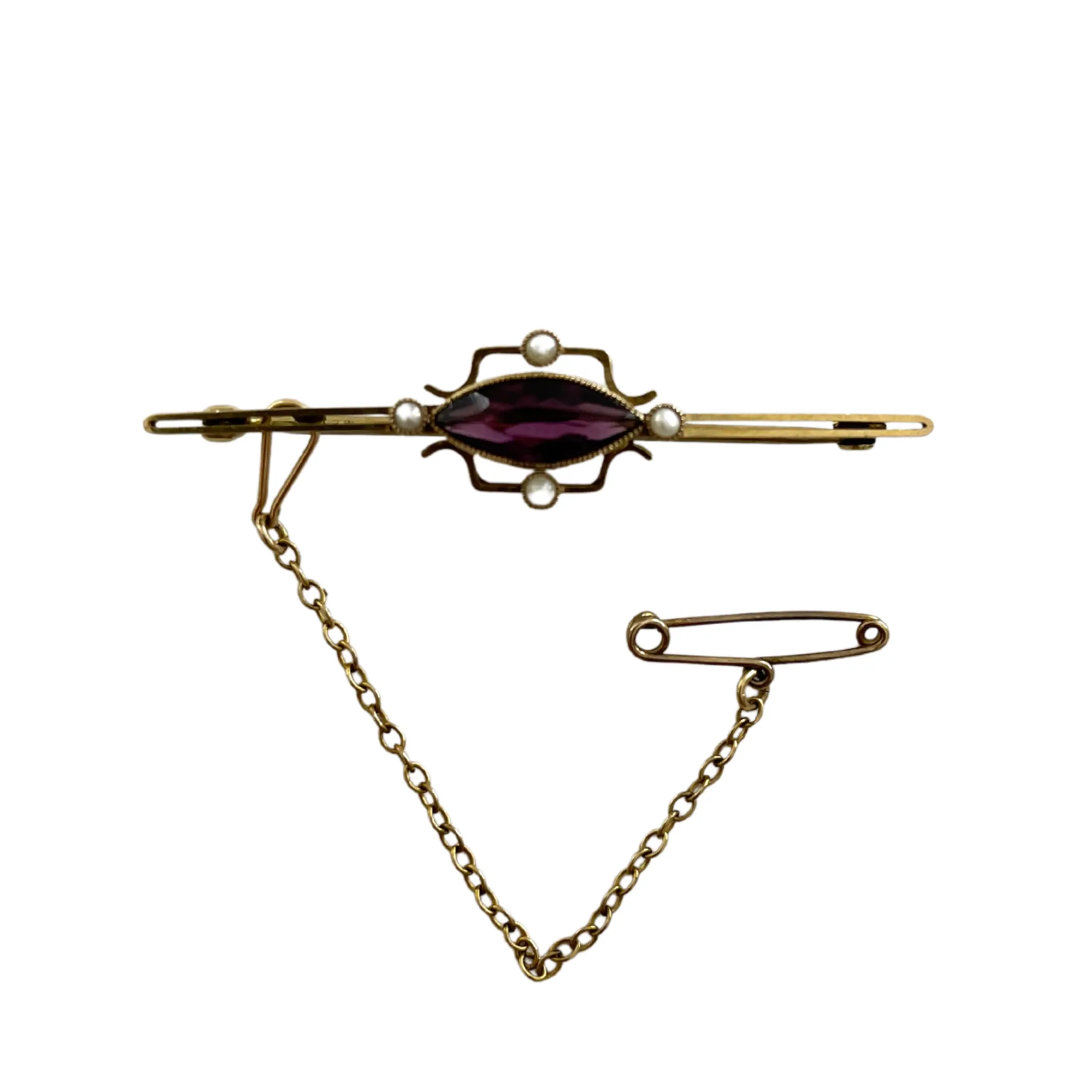 Antique Art Deco 9k Amethyst and Seed Pearl Stickpin Ring Circa 1920-30